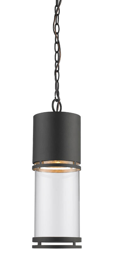 Z-Lite Luminata 6" 1-Light LED Black Aluminum Outdoor Chain Mount Ceiling Fixture With Clear Glass Shade