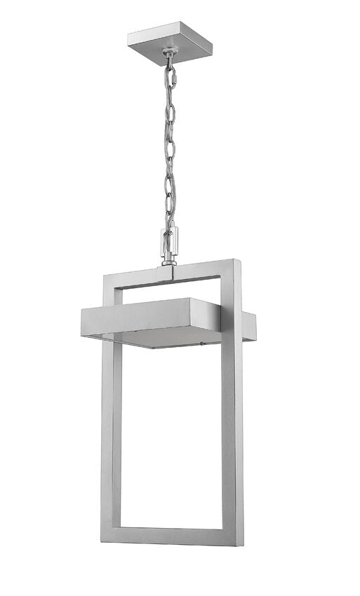 Z-Lite Luttrel 11" 1-Light LED Silver Aluminum Outdoor Chain Mount Ceiling Fixture With Frosted Glass Shade