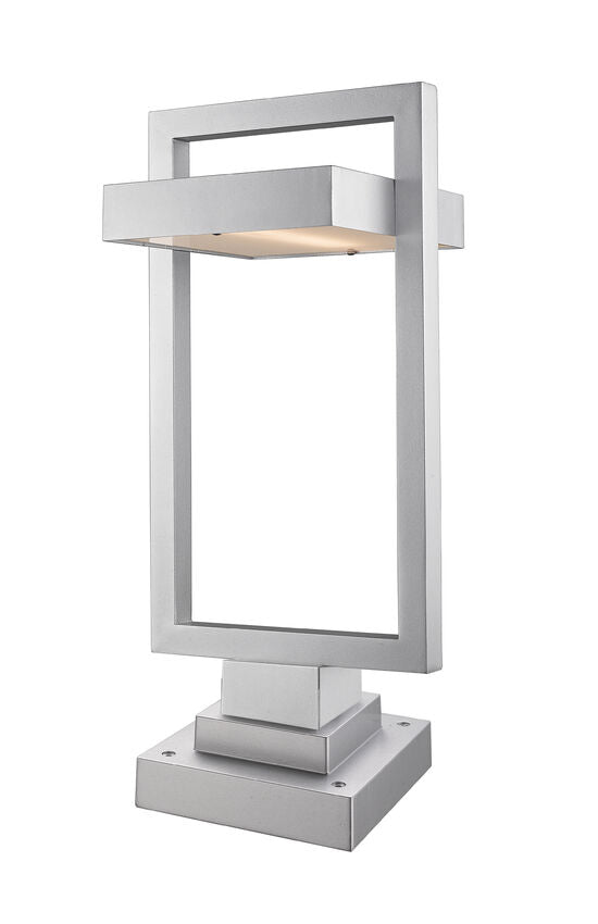 Z-Lite Luttrel 11" W x 24" H 1-Light LED Silver Outdoor Post Mount Fixture and Square Pier Mount With Frosted Glass Shade