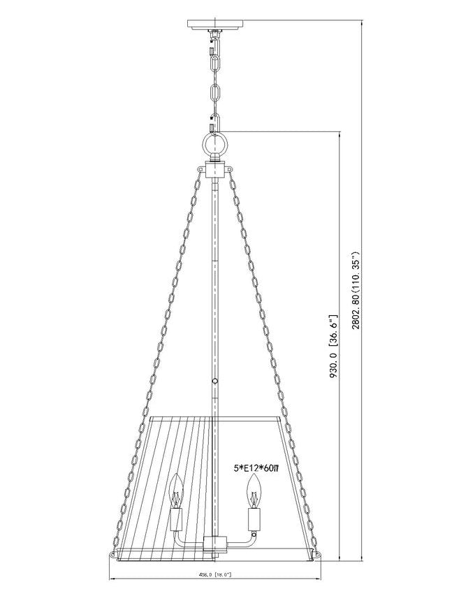Z-Lite Madeline 18" 5-Light Candelabra Modern Gold Steel White Fabric Shade Pendant Lighting