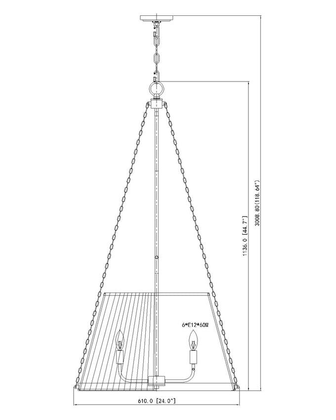 Z-Lite Madeline 24" 6-Light Candelabra Matte Black Steel White Fabric Shade Pendant Lighting
