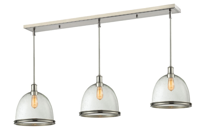 Z-Lite Mason 13" 3-Light Brushed Nickel Island Light With Clear Seedy Glass Shade