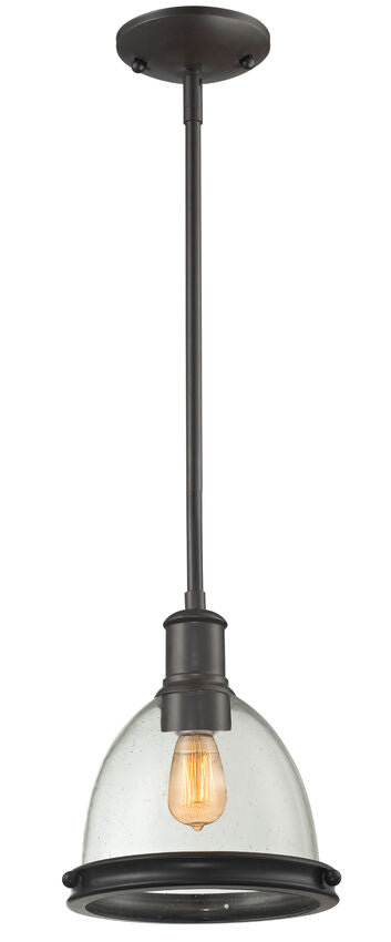 Z-Lite Mason 8" 1-Light Bronze Steel Pendant Light With Clear Seedy Glass Shade
