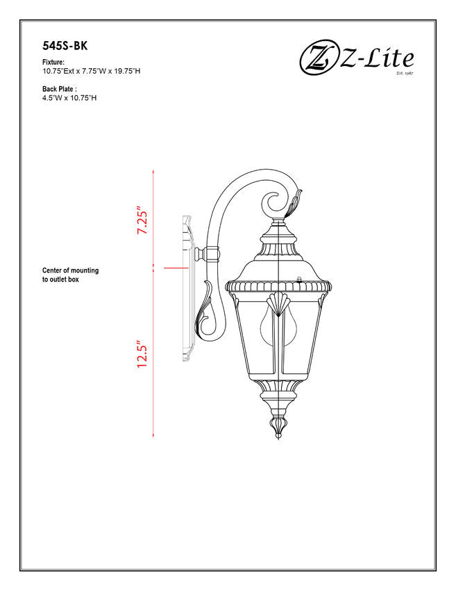 Z-Lite Medow 8" 1-Light Black Outdoor Wall Sconce With Clear Seedy Glass Shade