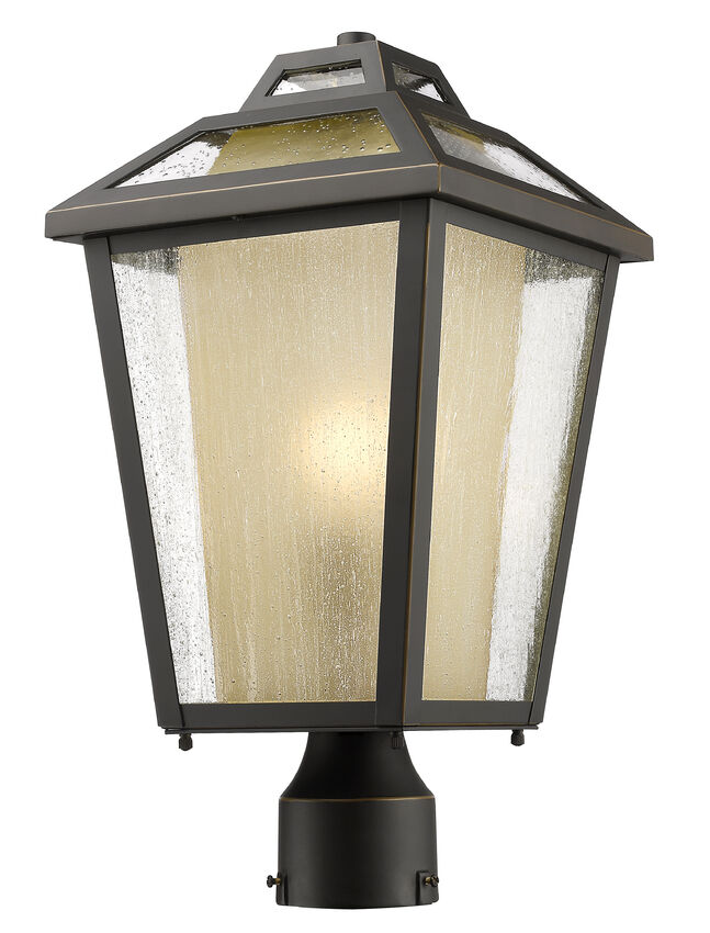 Z-Lite Memphis Outdoor 9" W x 18" H 1-Light Oil Rubbed Bronze Outdoor Post Mount Fixture With Clear Seedy and Tinted Glass Shade