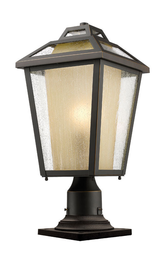Z-Lite Memphis Outdoor 9" W x 20" H 1-Light Oil Rubbed Bronze Outdoor Post Mount Fixture and Square Pier Mount With Clear Seedy and Tinted Glass Shade