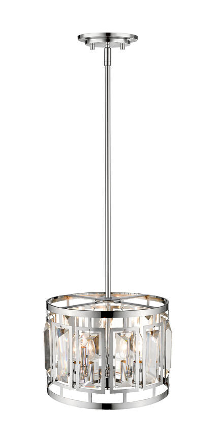 Z-Lite Mersesse 12" 3-Light Chrome Pendant Light With Clear and Chrome Shade