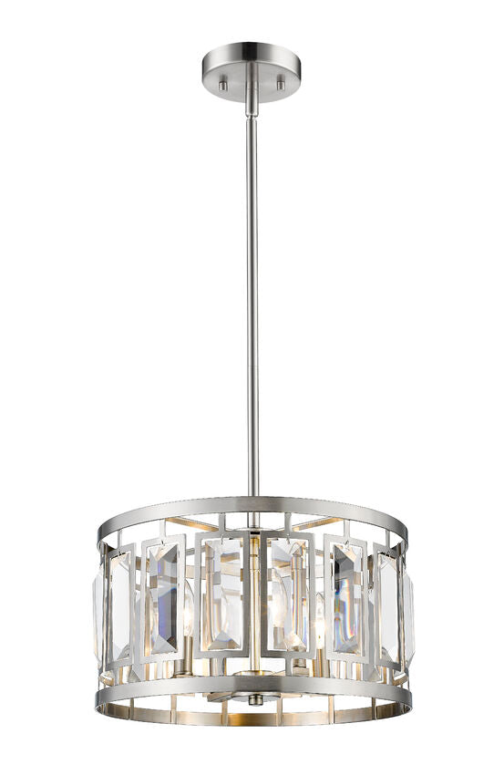 Z-Lite Mersesse 16" 4-Light Brushed Nickel Pendant Light With Clear Crystal Shade