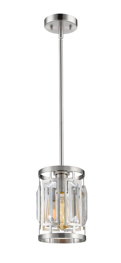 Z-Lite Mersesse 6" 1-Light Brushed Nickel Mini Pendant Light With Clear Crystal Shade