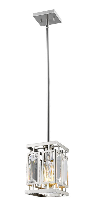 Z-Lite Mersesse 7" 1-Light Brushed Nickel Mini Pendant Light With Clear Crystal Shade