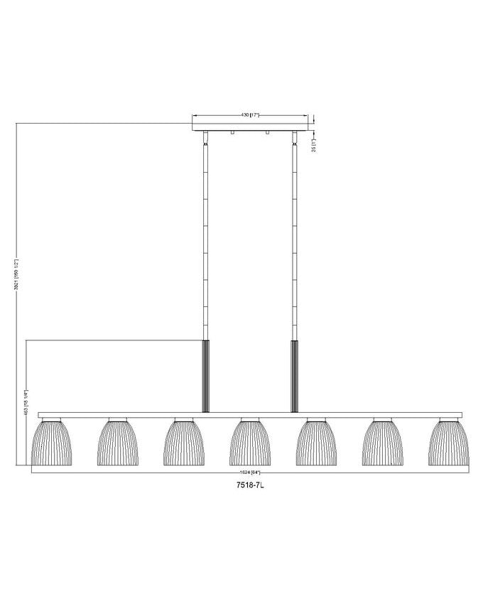 Z-Lite Naya 7-Light Medium Bulb Base Matte Black Steel Frame Matte Opal Glass Shade Linear Chandelier