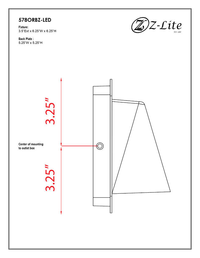Z-Lite Obelisk 7" 1-Light LED Outdoor Rubbed Bronze Outdoor Wall Sconce With Sandblast Glass Shade