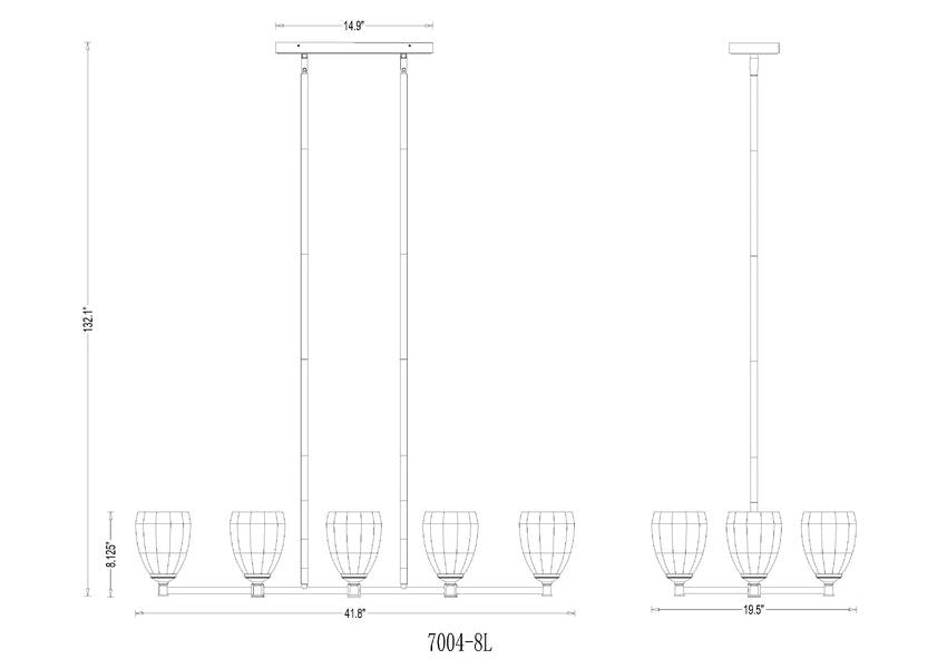 Z-Lite Oren 8-Light Medium Bulb Base Modern Gold Steel Frame Matte Opal Glass Shade Linear Chandelier