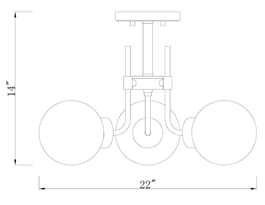 Z-Lite Parsons 22" 3-Light Matte Black and Brushed Nickel Semi Flush Mount With Clear Glass Shade