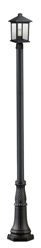 Z-Lite Portland 1-Light Medium Bulb Base Black Aluminum Frame Clear Beveled Glass Shade Outdoor Post Mounted Fixture