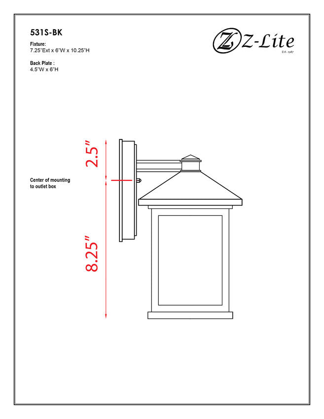 Z-Lite Portland 6" 1-Light Black Aluminum Outdoor Wall Sconce With Clear Beveled Glass Shade