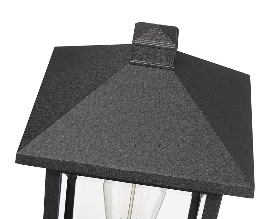 Z-Lite Portland 8" W x 18" H 1-Light Black Outdoor Pier Mounted Fixture and Square Pier Mount Hardware With Clear Beveled Glass Shade