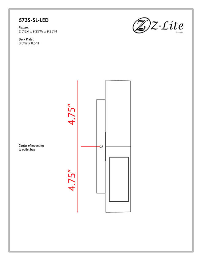 Z-Lite Quadrate 10" 1-Light LED Silver Outdoor Wall Sconce With Sandblast Glass Shade