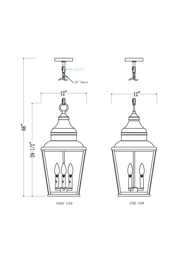 Z-Lite Raphael 3-Light Sand Black Aluminum Frame Clear Seedy Glass Shade Outdoor Chain Mount Ceiling Fixture