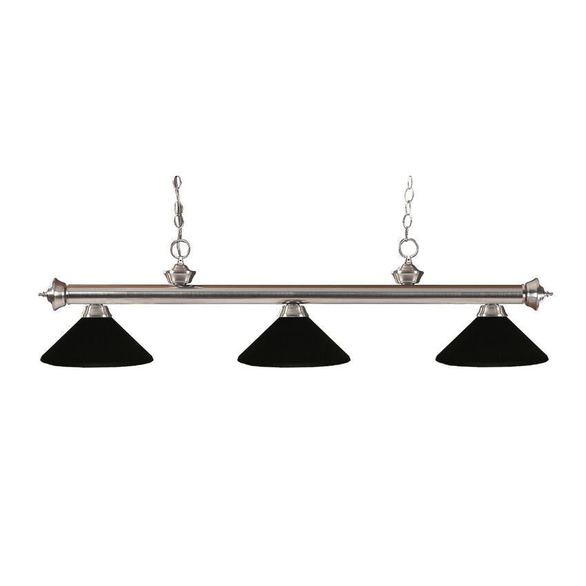 Z-Lite Riviera 14" 3-Light Brushed Nickel Billiard Island Light With Steel Matte Black Shade