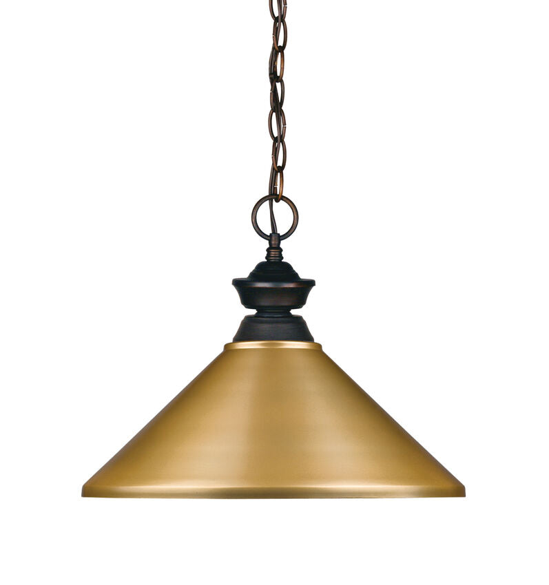 Z-Lite Riviera 16" 1-Light Olde Bronze Steel Pendant Light With Satin Gold Shade