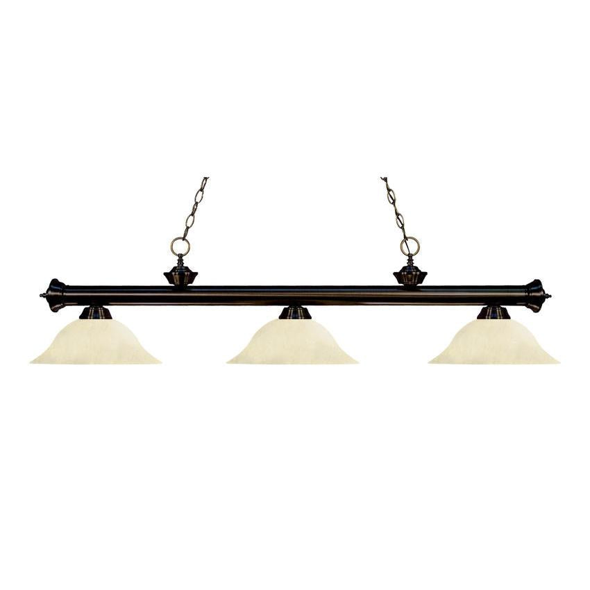 Z-Lite Riviera 16" 3-Light Bronze Billiard Island Light With Golden Mottle Glass Shade