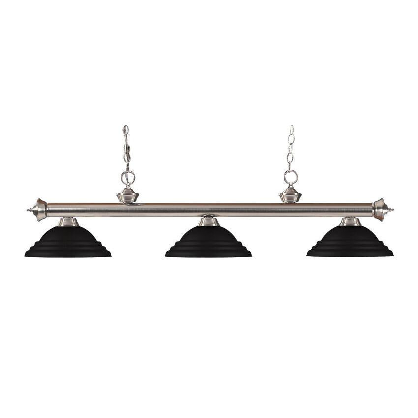 Z-Lite Riviera 16" 3-Light Brushed Nickel Billiard Island Light With Steel Matte Black Shade