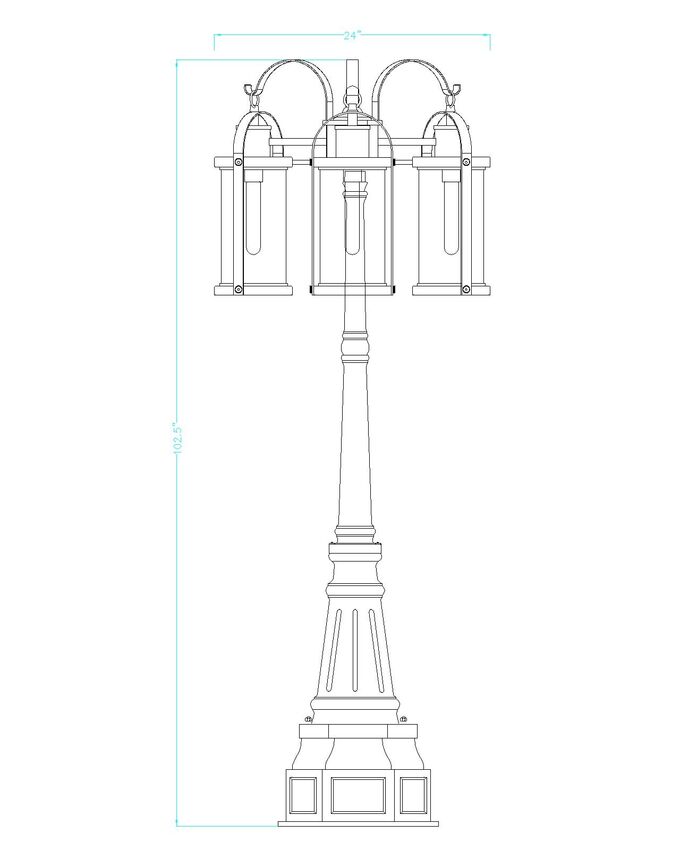 Z-Lite Roundhouse 569MP3-564P-BK 3-Light Black Aluminum Frame Clear Seedy Glass Shade Outdoor Post Mounted Fixture