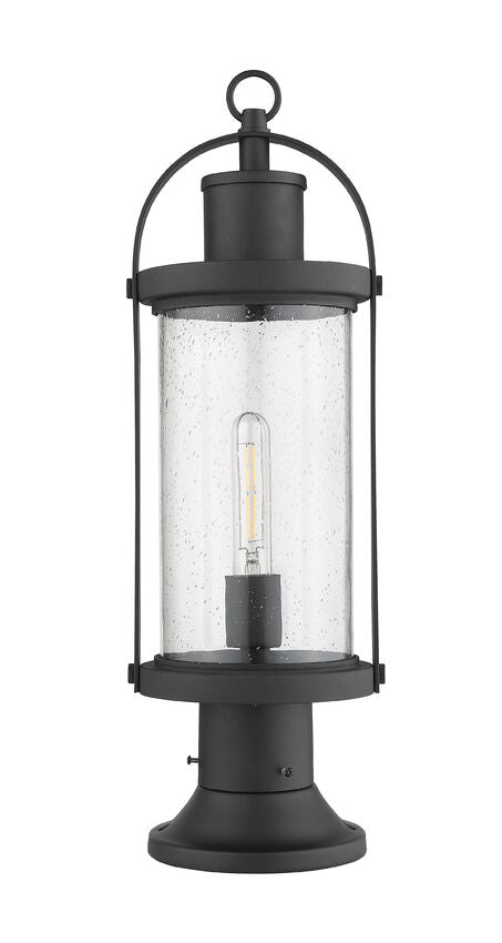 Z-Lite Roundhouse 8" W x 23" H 1-Light Black Outdoor Post Mount Fixture and Round Pier Mount With Clear Seedy Glass Shade