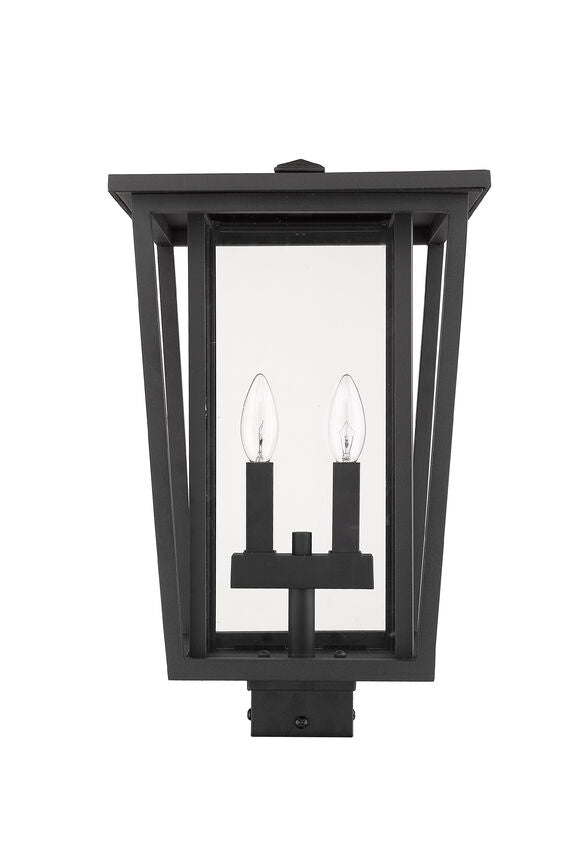 Z-Lite Seoul 11" W x 18" H 2-Light Black Outdoor Post Mount Fixture With Clear Glass Shade