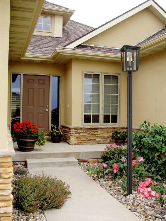 Z-Lite Seoul 11" W x 93" H 2-Light Black Aluminum Frame Clear Glass Shade Outdoor Post Mounted Fixture