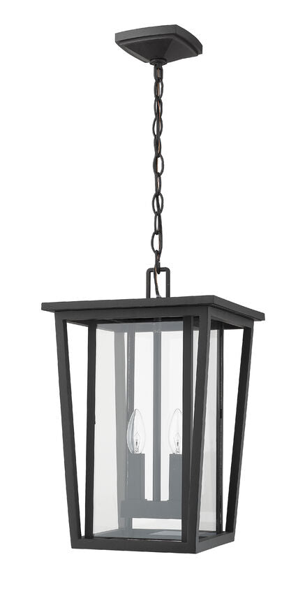 Z-Lite Seoul 12" 2-Light Black Aluminum Outdoor Chain Mount Ceiling Fixture With Clear Glass Shade