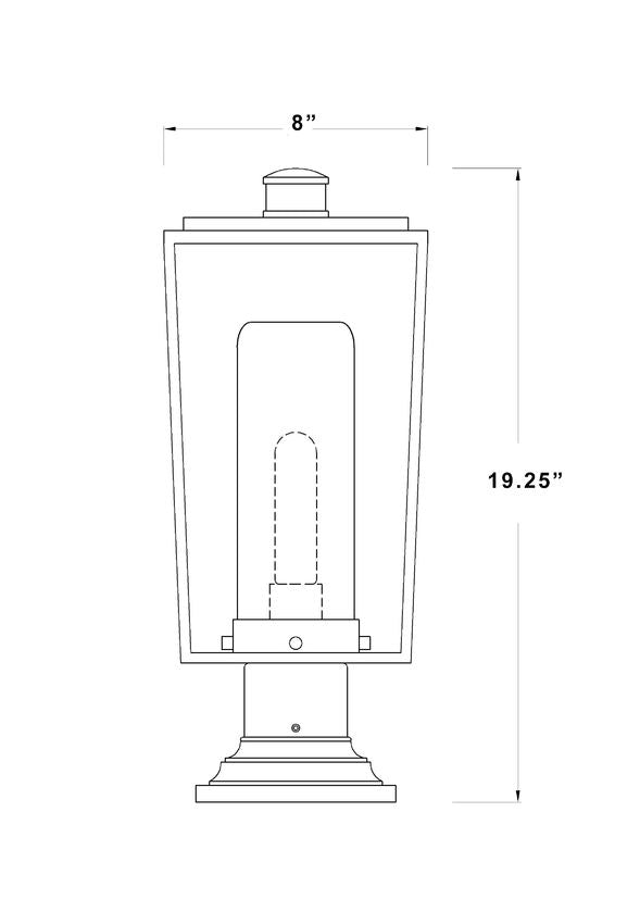 Z-Lite Sheridan 8" W x 20" H 1-Light Black Outdoor Pier Mounted Fixture and Square Pier Mount Hardware With White Opal Glass Shade