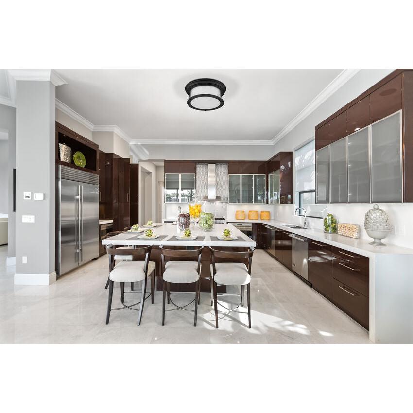 Z-Lite Sonna 14" 2-Light Matte Black Flush Mount Lighting With Matte Opal Glass Shade