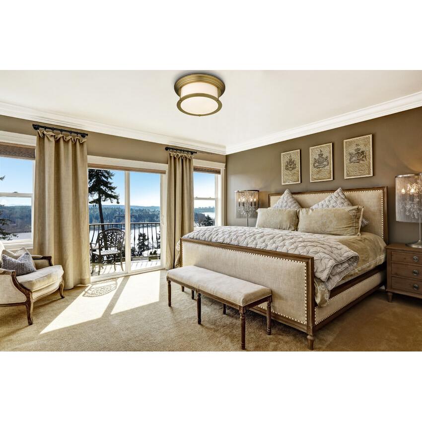 Z-Lite Sonna 16" 2-Light Heritage Brass Flush Mount Lighting With Matte Opal Glass Shade