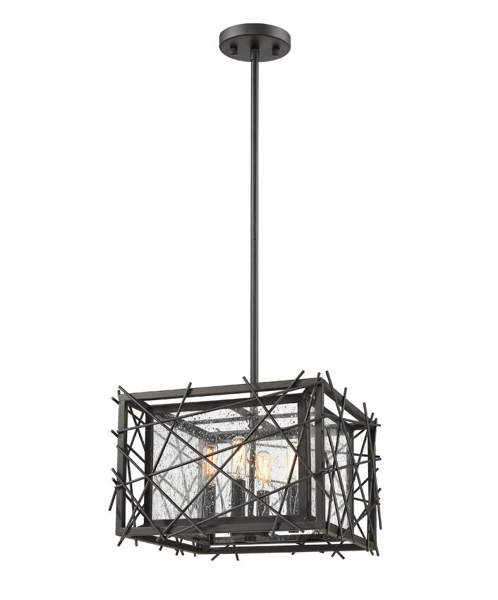 Z-Lite Stanwood 14" 4-Light Bronze Pendant Light With Water Droplet Glass Shade