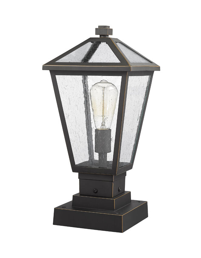 Z-Lite Talbot 8" W x 18" H 1-Light Oil Rubbed Bronze Outdoor Pier Mounted Fixture and Square Pier Mount Hardware With Seedy Glass Shade