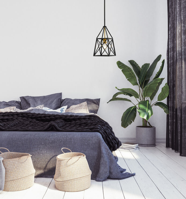 Z-Lite Trestle 8" 1-Light Matte Black and Olde Brass Steel Mini Pendant Light