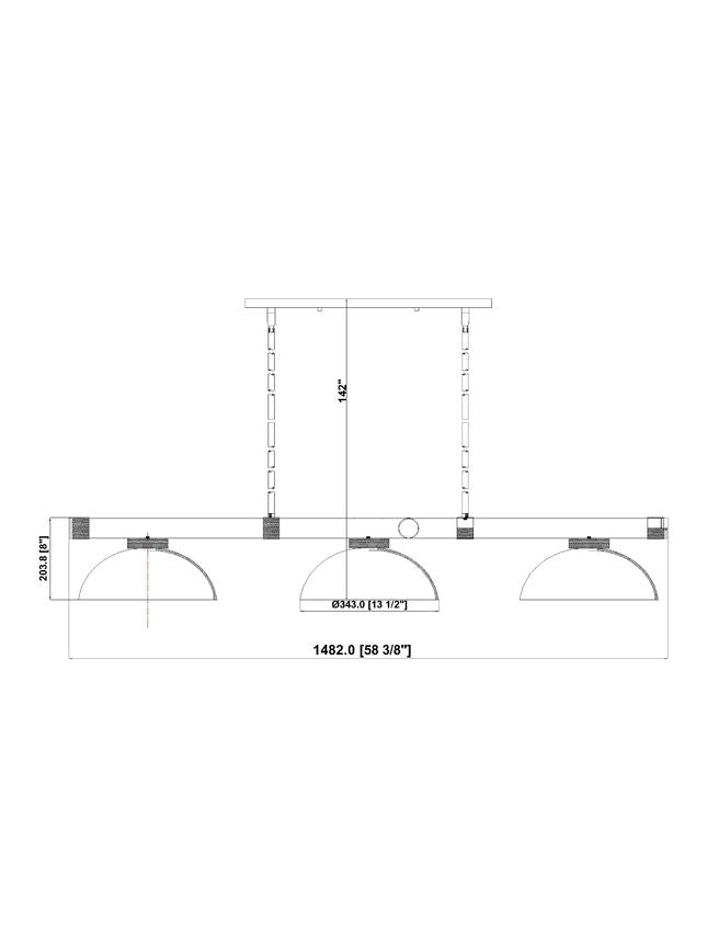 Z-Lite Vanguard 3050-3BN-DMO14 59" 3-Light Brushed Nickel Steel and Aluminum Frame Matte Opal Glass Shade Billiard Light