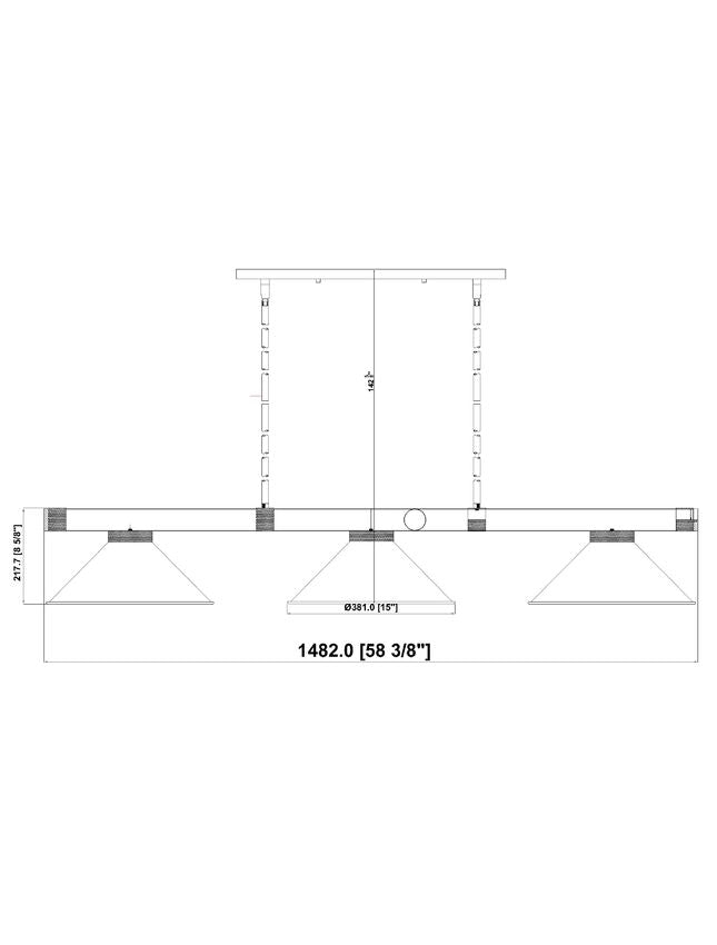 Z-Lite Vanguard 3050-3RB-RB15 59" 3-Light Rubbed Brass Steel and Aluminum Billiard Light
