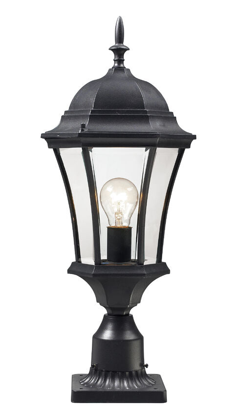 Z-Lite Wakefield 10" 1-Light Black Outdoor Pier Mounted Fixture With Clear Beveled Glass Shade and Square Pier Mount Hardware