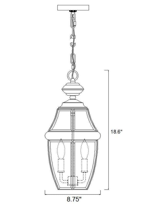 Z-Lite Westover 10" 2-Light Black Brass Outdoor Chain Mount Ceiling Fixture With Clear Beveled Glass Shade