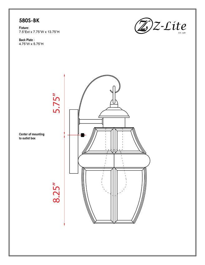 Z-Lite Westover 8" 1-Light Black Brass Outdoor Wall Sconce With Clear Beveled Glass Shade
