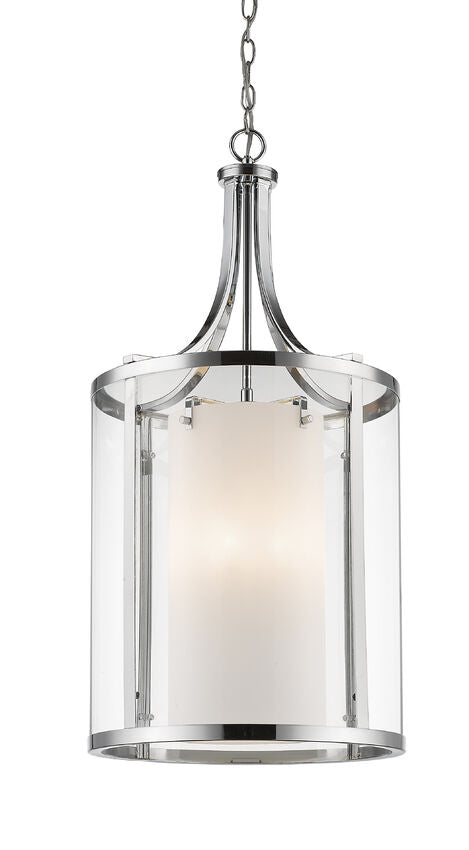 Z-Lite Willow 16" 8-Light Chrome Pendant Light With Clear and Matte Opal Glass Shade