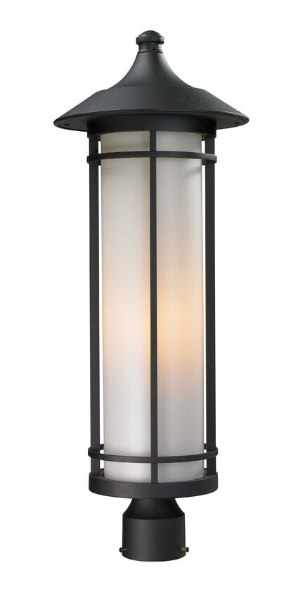 Z-Lite Woodland 10" W x 28" H 1-Light Black Outdoor Post Mount Fixture With Matte Opal Glass Shade