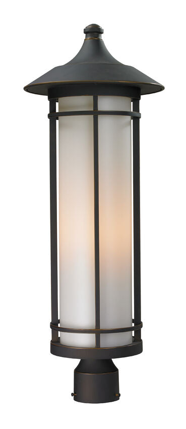 Z-Lite Woodland 10" W x 28" H 1-Light Oil Rubbed Bronze Outdoor Post Mount Fixture With Matte Opal Glass Shade