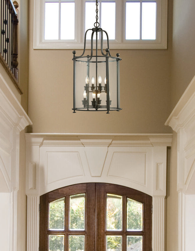 Z-Lite Wyndham 18" 8-Light Bronze Pendant Light With Clear Glass Shade