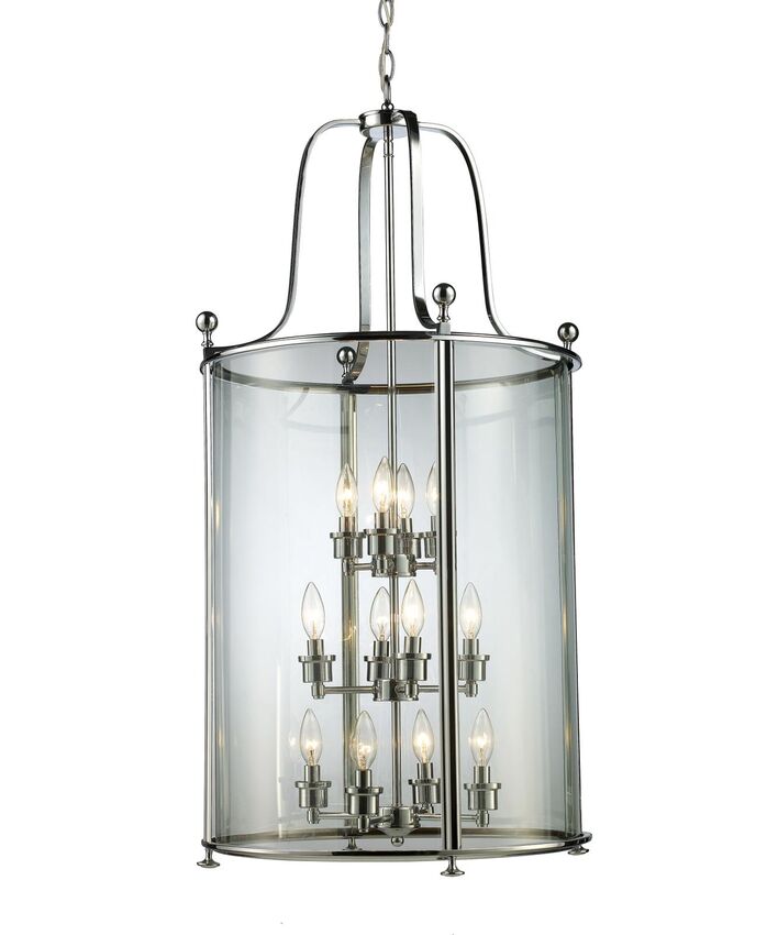 Z-Lite Wyndham 22" 12-Light Chrome Pendant Light With Clear Glass Shade
