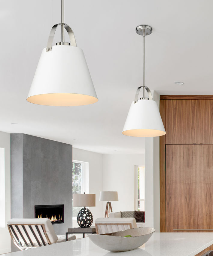 Z-Lite Z-Studio 13" 1-Light Matte White and Brushed Nickel Pendant Light