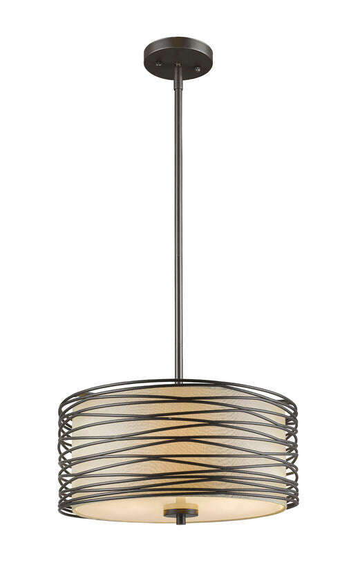 Z-Lite Zinnia 14" 3-Light Bronze Pendant Light With Flax Linen Fabric Shade